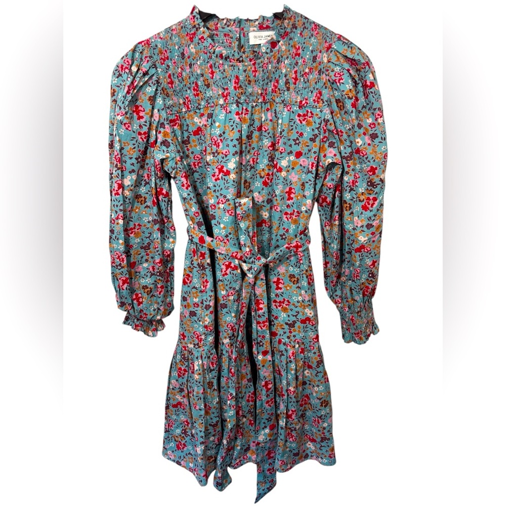 Olivia James The Label Floral Mini Dress smocked XS Boho Belted CottageCore